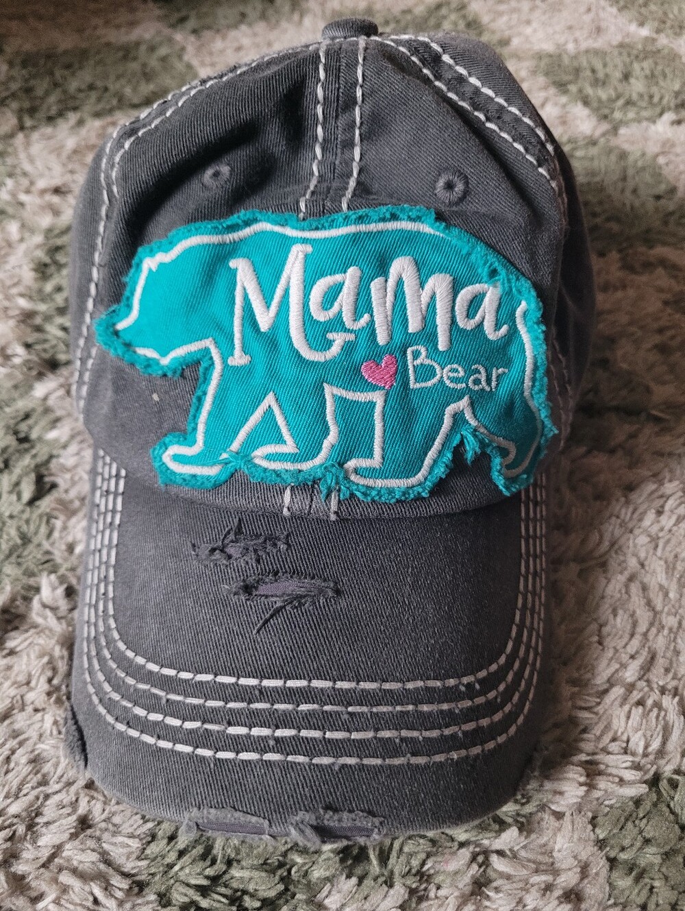 Mama Bear Embroidered Patch Baseball Cap - Teal & Charcoal